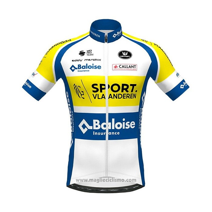2021 Abbigliamento Ciclismo Sport Vlaanderen-Baloise Blu Bianco Giallo Manica Corta e Salopette